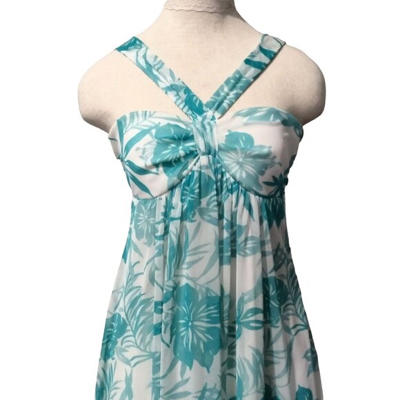 Specklers Womens Tropical Floral Sundress White Teal Cross-Strap Size Large Summ - Picture 3 of 8